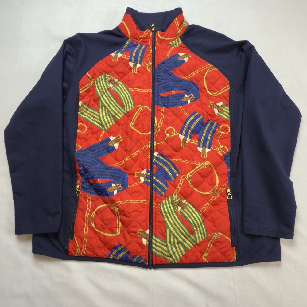 LRL Ralph Lauren Active Equestrian Horse Womens 2X Zip Quilted Jacket‎ Blue Red